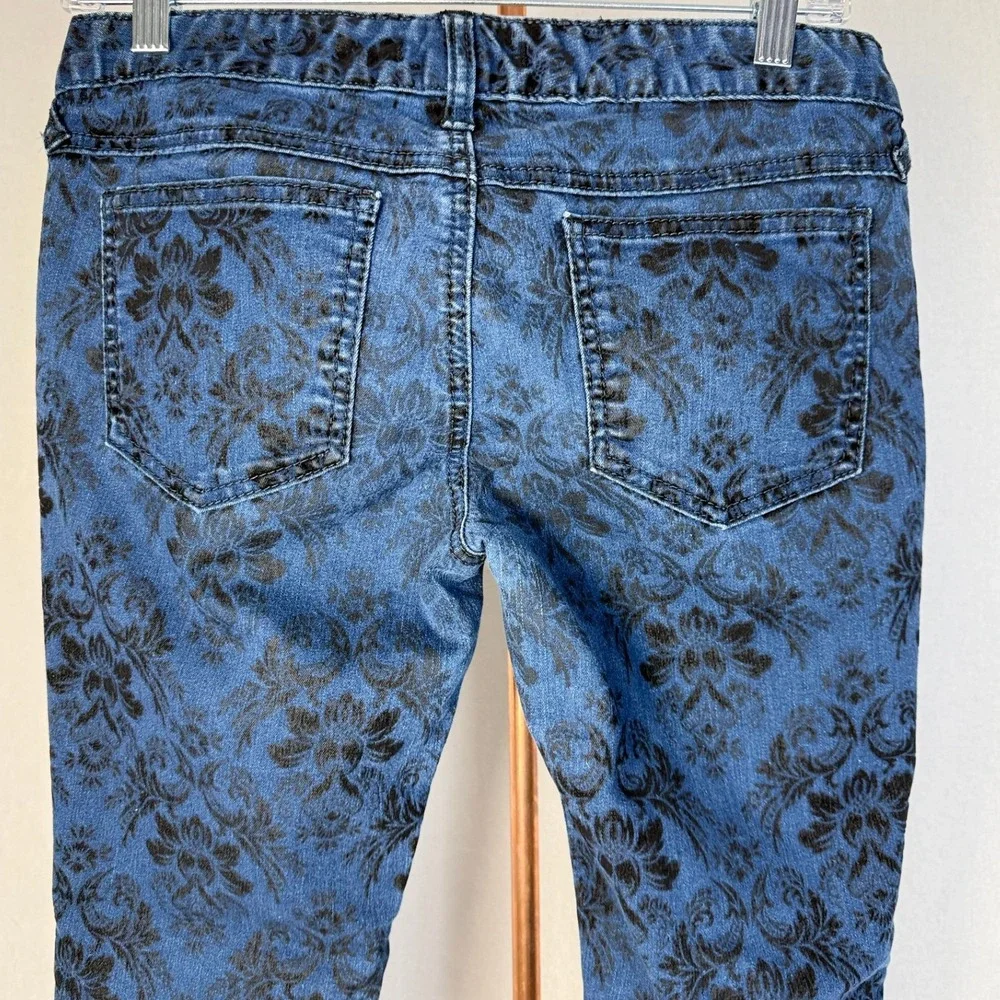 Free People Womens‎ Size 27 Floral Damask Print Jeans Denim Blue Black